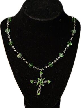Green Crystal Cross Necklace - Women Jewelry
